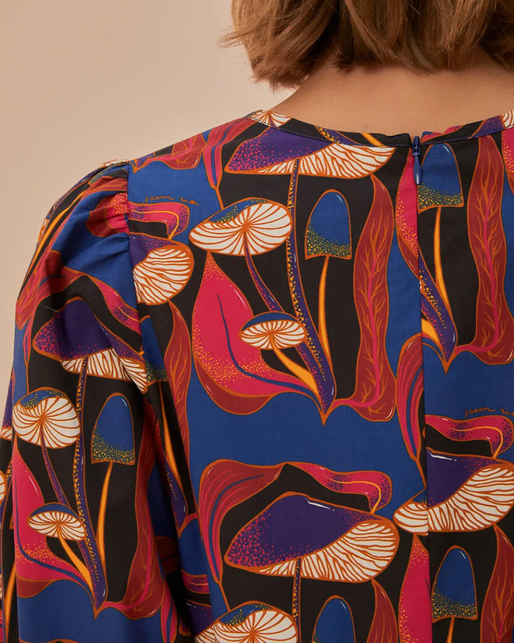 Black Wild Mushrooms Puff Sleeve Mini Dress