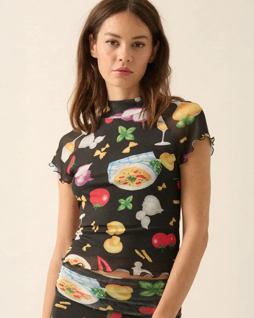 Buon Appetito Printed Mesh Mock-Neck Baby Tee