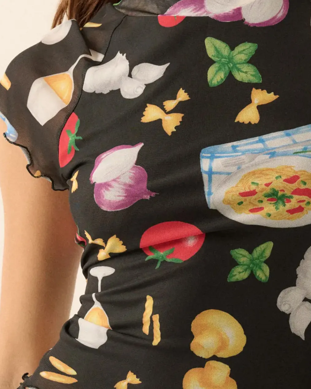 Buon Appetito Printed Mesh Mock-Neck Baby Tee