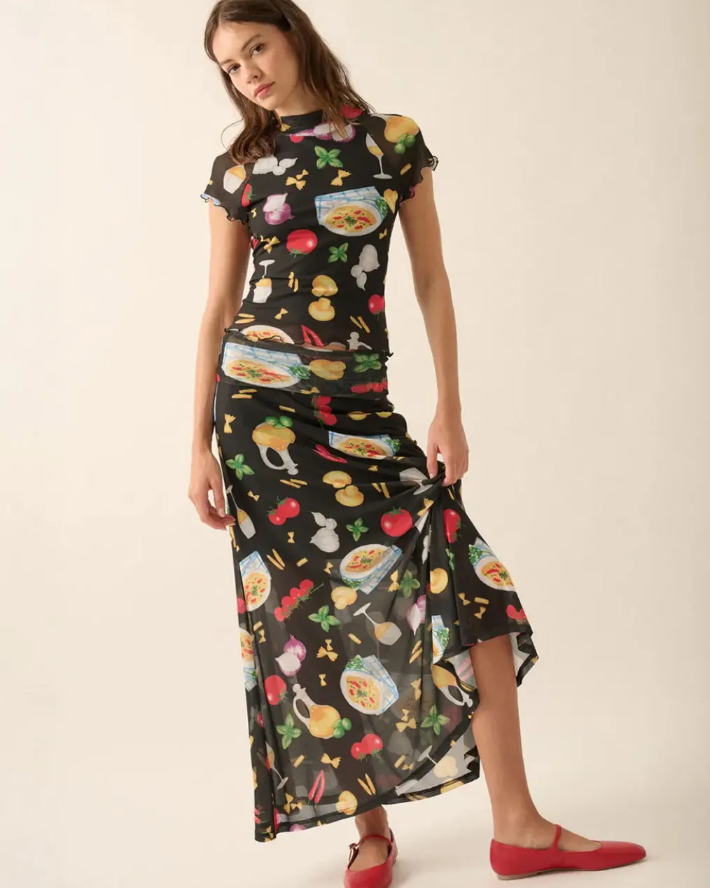 Buon Appetito Printed Mesh Mock-Neck Baby Tee