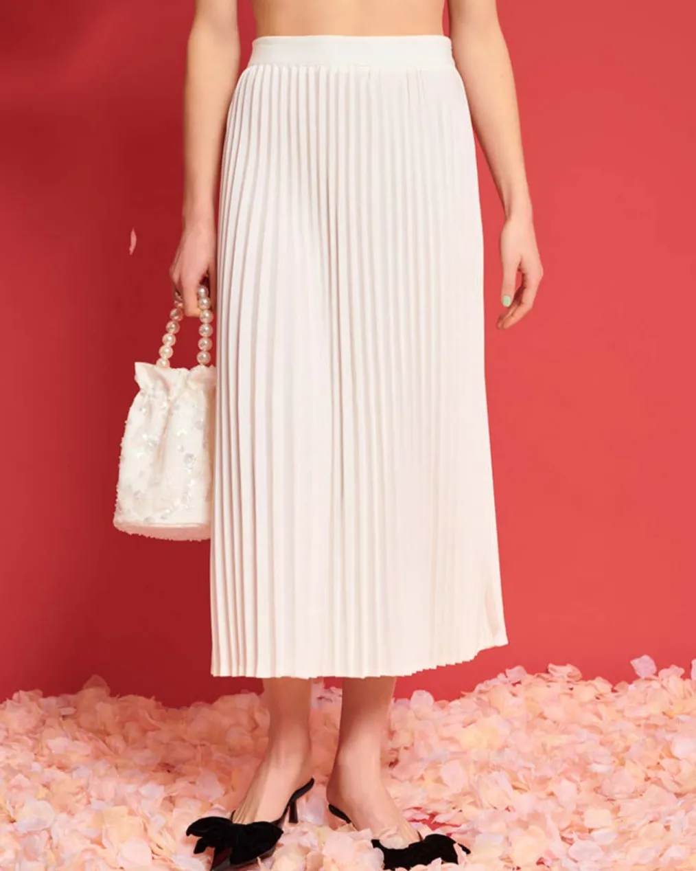 Carolina Pleated Midi Skirt - Pearled Ivory