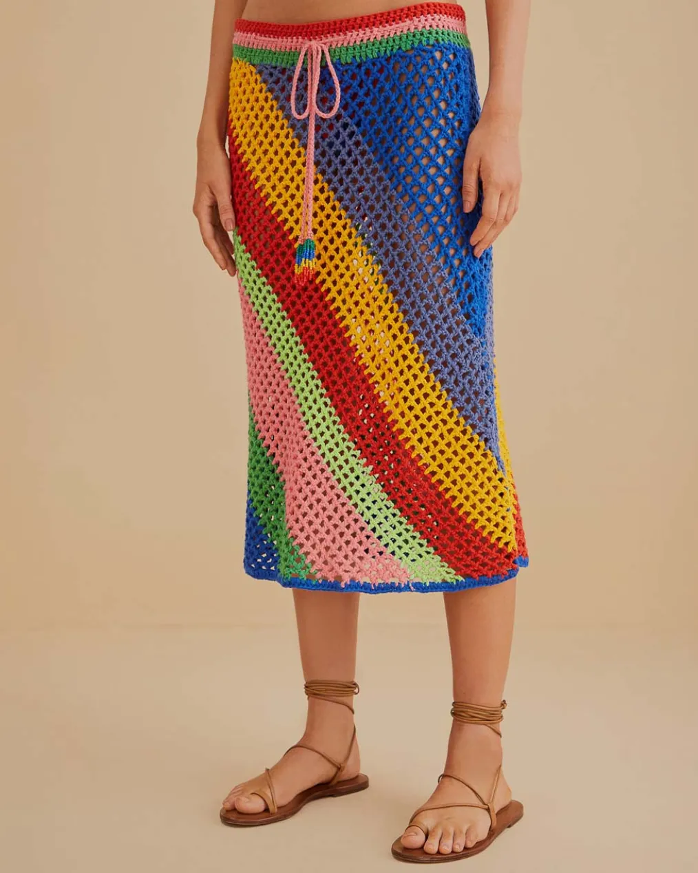 Diagonal Stripes Crochet Midi Skirt