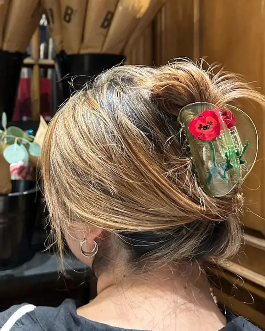 Hand-Painted Vintage Red Poppy Claw Hair Clip