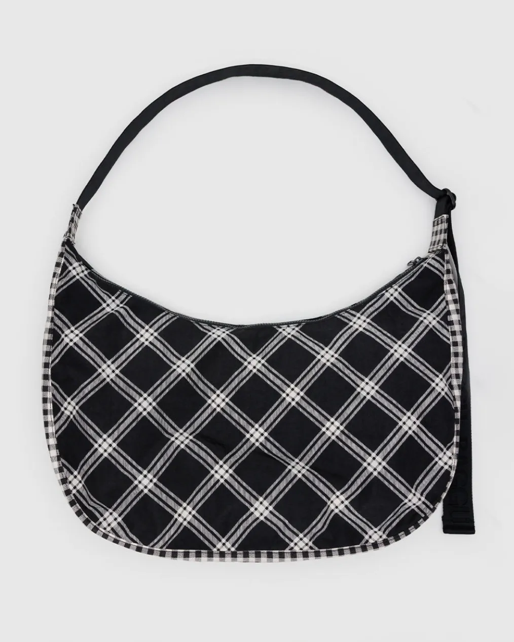 Large Nylon Crescent Bag w/ Key Leash - Mixed Plaid