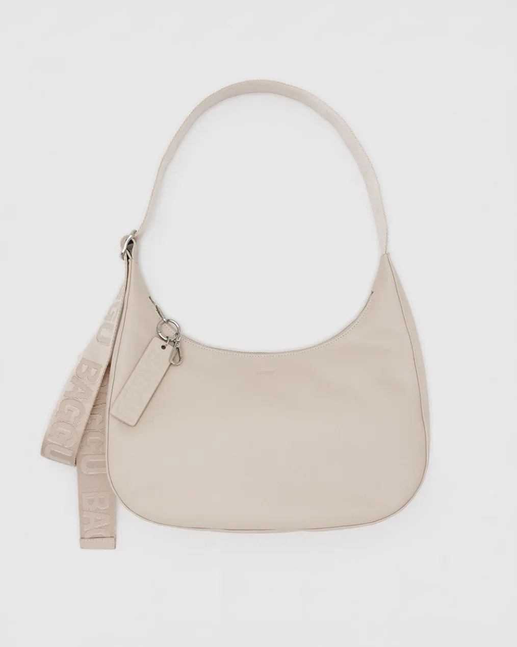 Medium Recycled Leather Crescent Bag - Stone