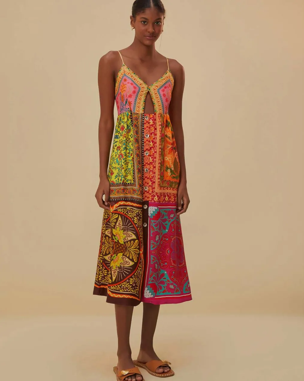 Multicolor Mixed Scarves Midi Dress
