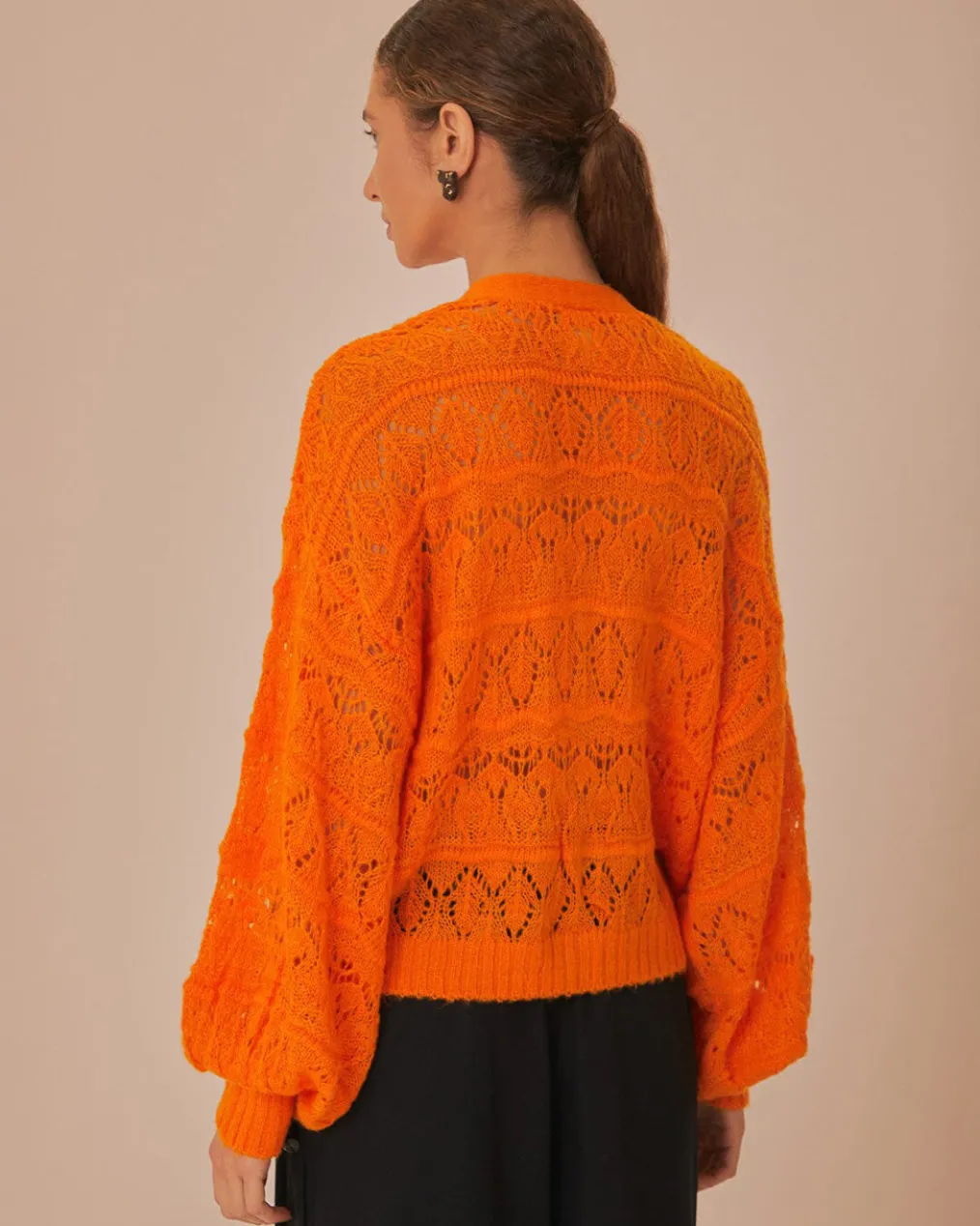 Orange Textured Knit Cardigan