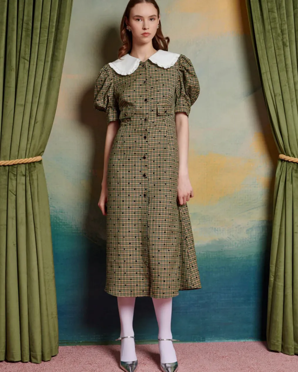 Pine Check Midi Dress