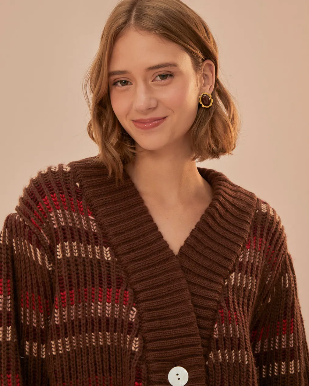 Red Colorful Stripe Knit Cardigan