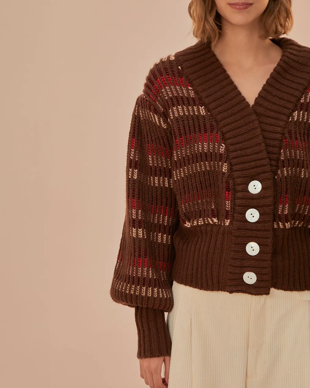 Red Colorful Stripe Knit Cardigan