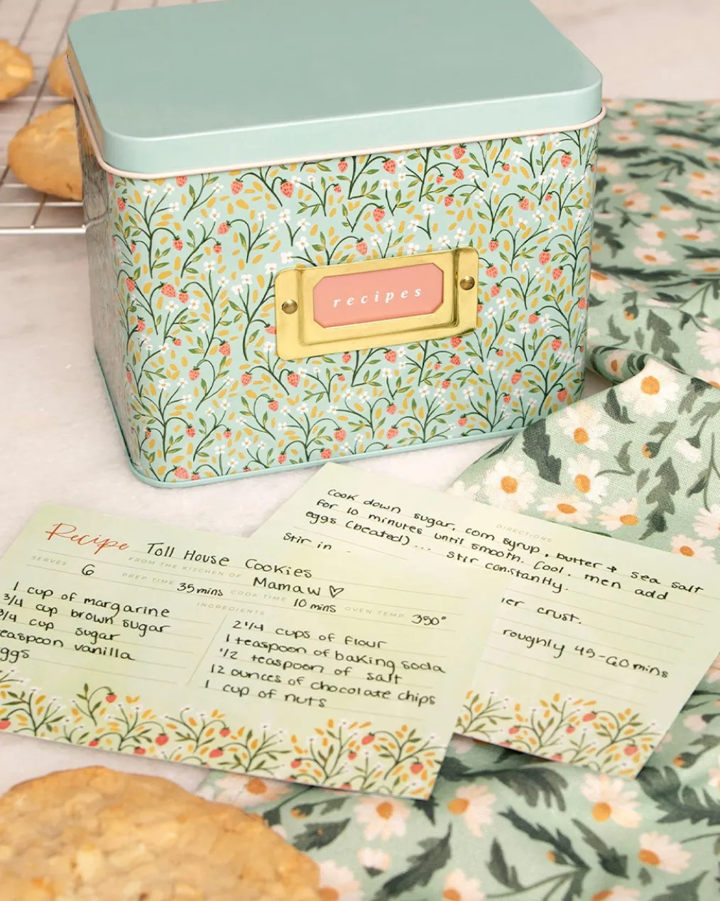 Strawberry Meadow Tin Recipe Box