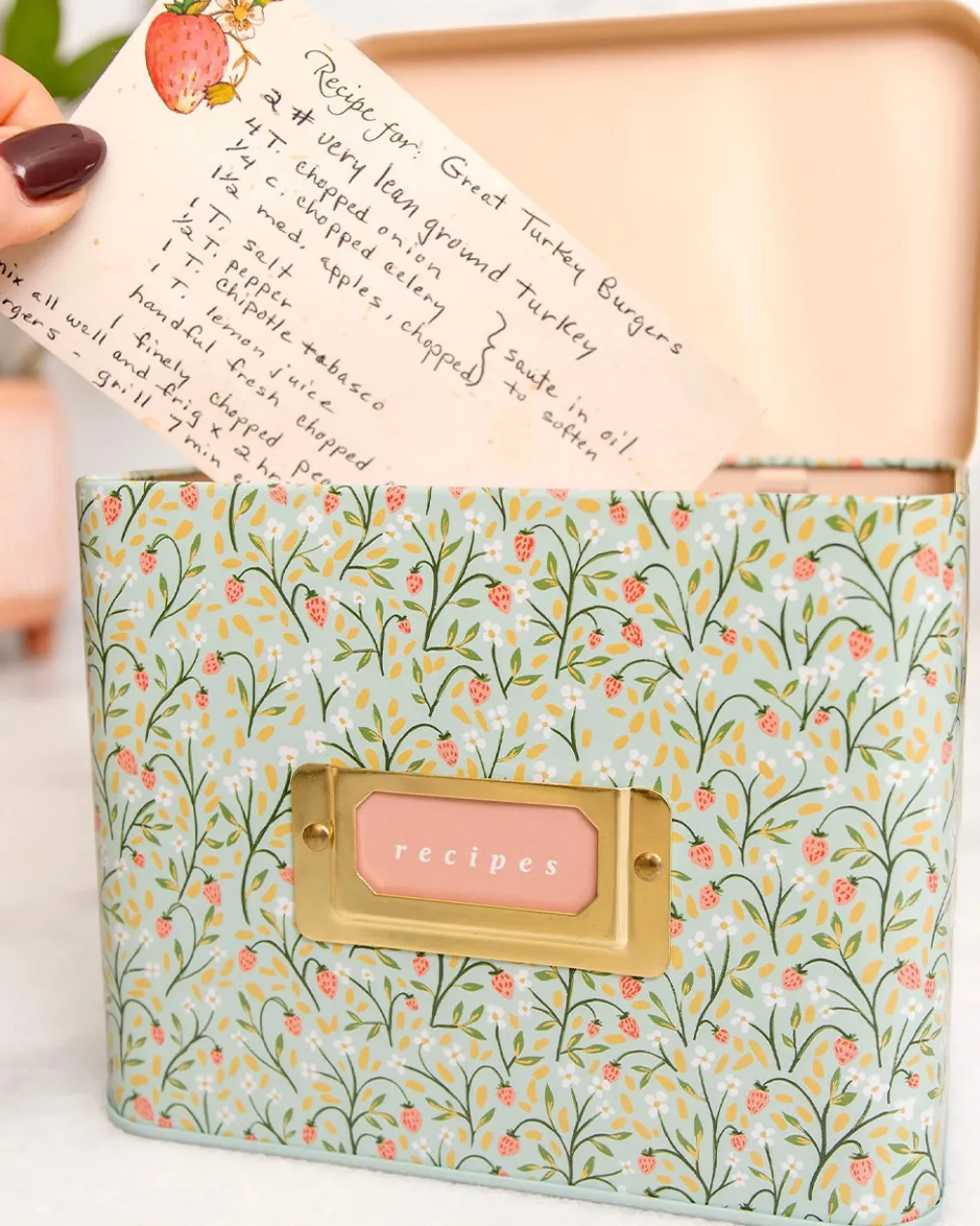 Strawberry Meadow Tin Recipe Box