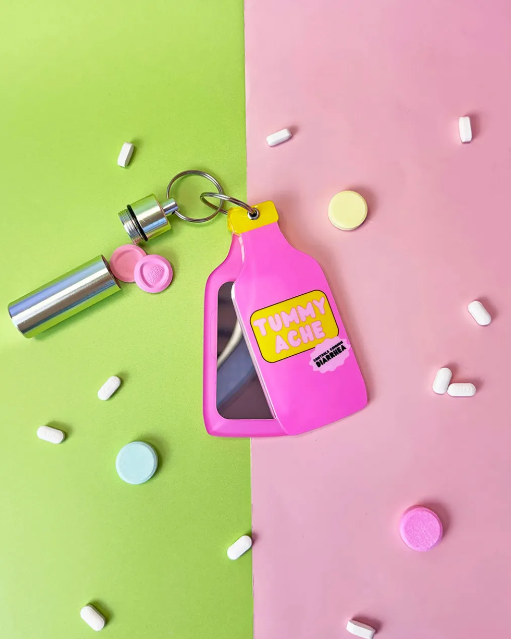 Tummy Hurts Mirror + Pill Case Keychain